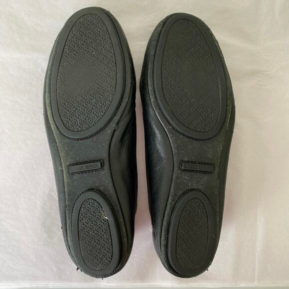 Tory Burch Reva Flats Size 8 Black Gold Leather Logo Travel Ballet *well worn - Picture 13 of 13
